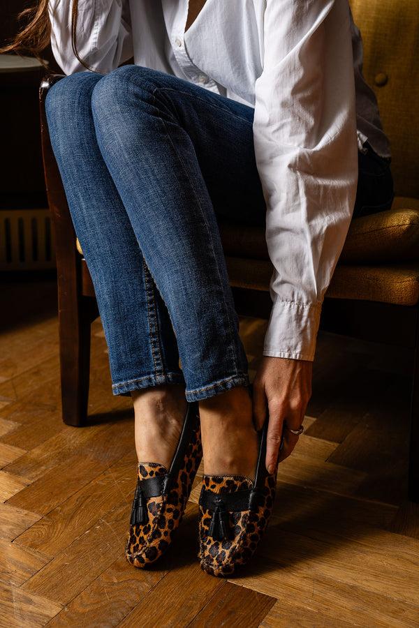 Patricia Green Patricia Green Women’s Jordan Tassel Driver In Leopard Haircalf