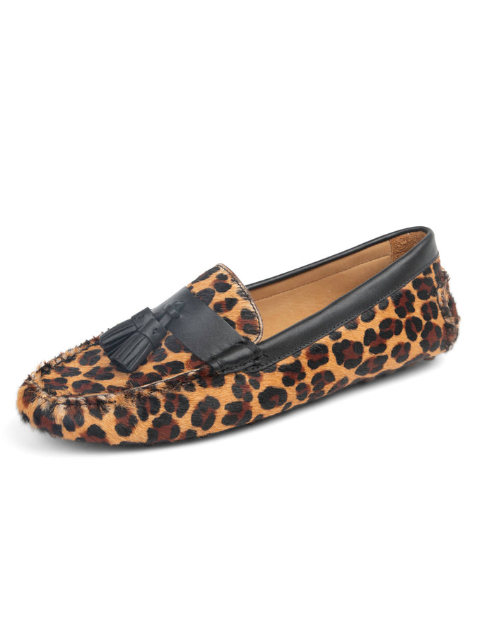 patricia green Patricia Green Women’s Jordan Tassel Driver in Leopard Haircalf