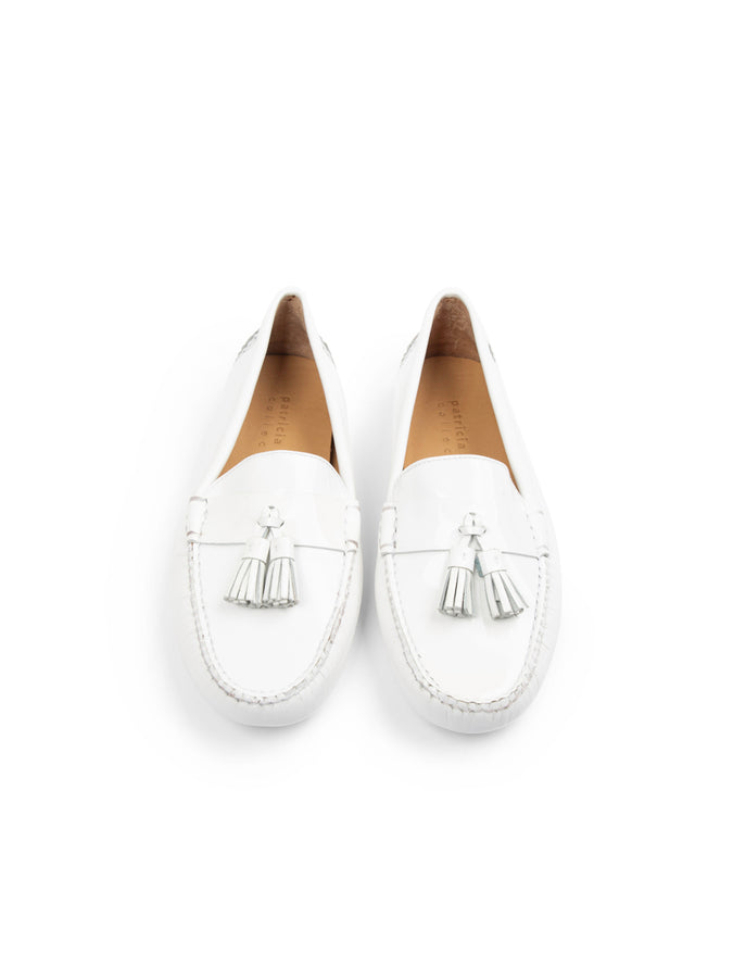 Patricia Green Patricia Green Women’s Jordan Tassel Driver In White Patent