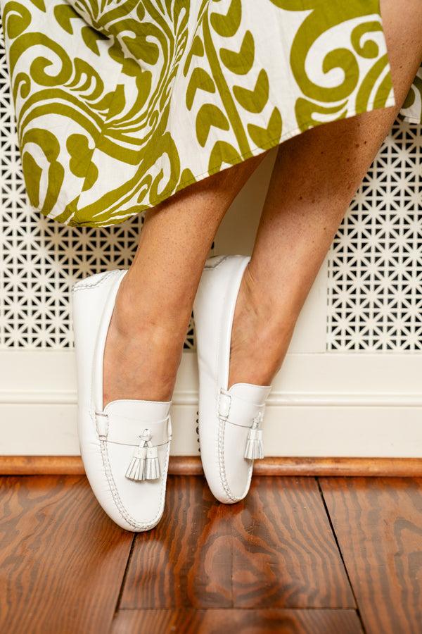 Patricia Green Patricia Green Women’s Jordan Tassel Driver In White Patent