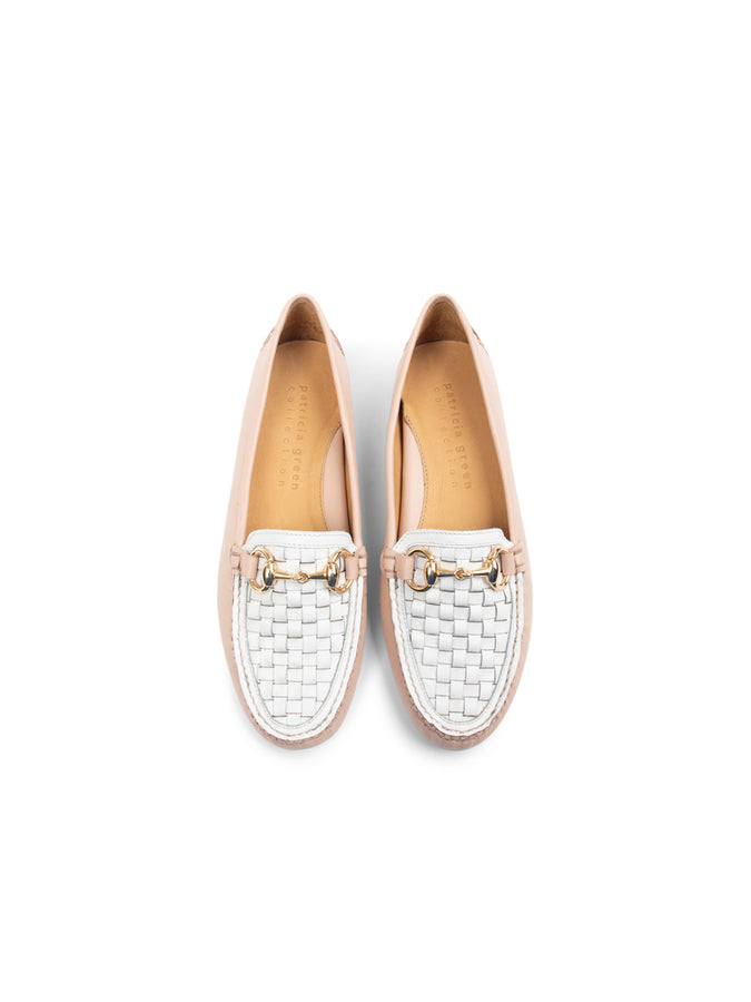 Patricia Green Patricia Green Women’s Kim Horsebit Woven Driver In Blush/White Leather