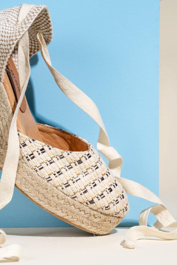 Patricia Green Patricia Green Women’s Lillian Raffia Lace Up Espadrille In Natural/Gold/Black