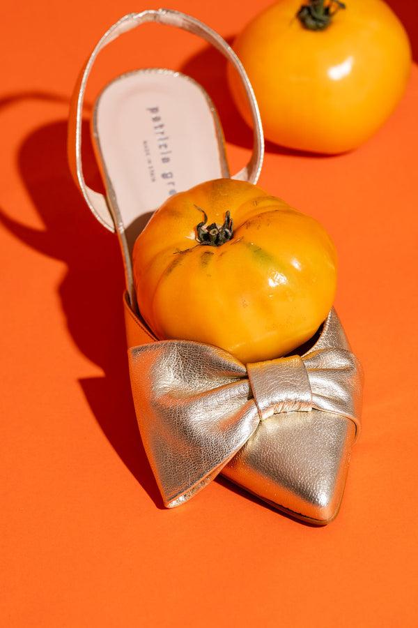 Patricia Green Patricia Green Women’s London Bow Kitten Heel In Gold Leather