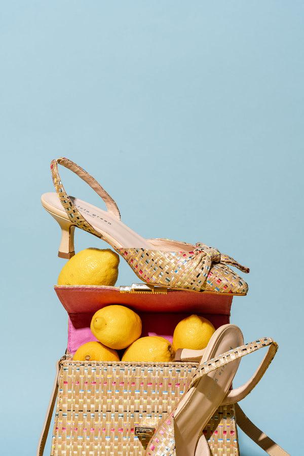 Patricia Green Patricia Green Women’s London Bow Kitten Heel In Rainbow Raffia