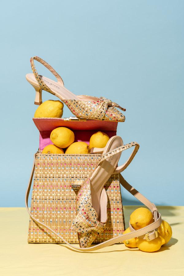 Patricia Green Patricia Green Women’s London Bow Kitten Heel In Rainbow Raffia