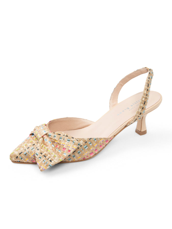 patricia green Patricia Green Women’s London Bow Kitten Heel in Rainbow Raffia