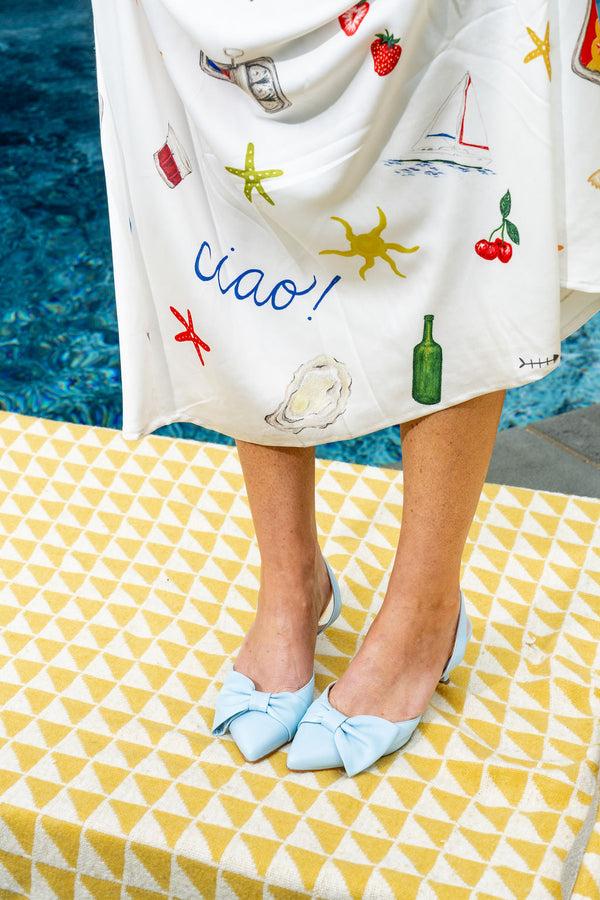 Patricia Green Patricia Green Women’s London Bow Kitten Heel In Sky Blue Leather