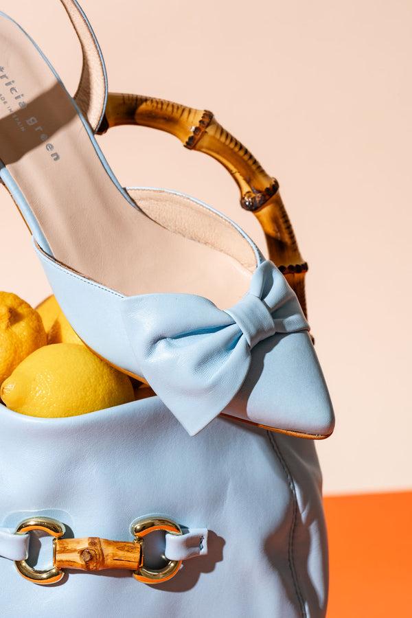 Patricia Green Patricia Green Women’s London Bow Kitten Heel In Sky Blue Leather