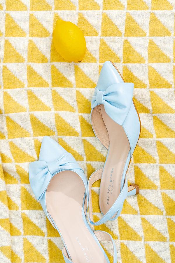 Patricia Green Patricia Green Women’s London Bow Kitten Heel In Sky Blue Leather