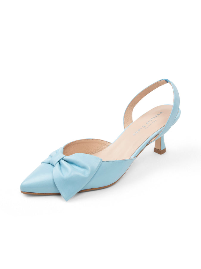 patricia green Patricia Green Women’s London Bow Kitten Heel in Sky Blue Leather