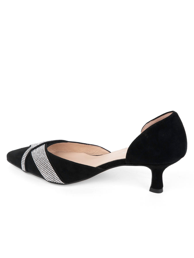 Patricia Green Patricia Green Women’s Milan Crystal D'Orsay Kitten Heel In Black Suede