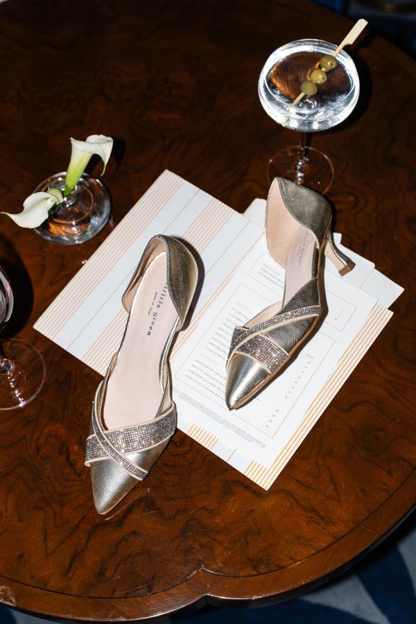 Patricia Green Patricia Green Women’s Milan Crystal D'Orsay Kitten Heel In Gold Leather
