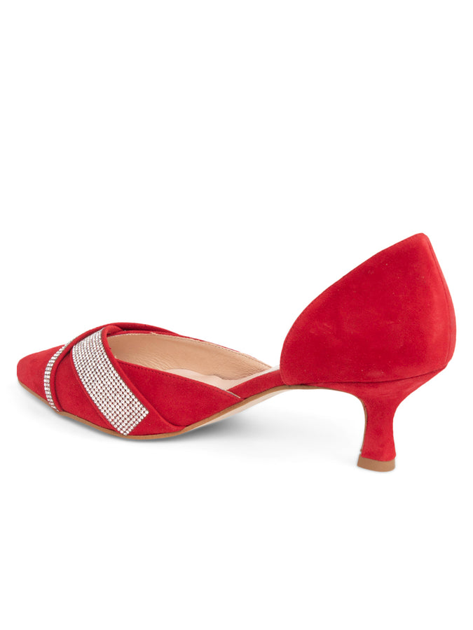 Patricia Green Patricia Green Women’s Milan Crystal D'Orsay Kitten Heel In Red Suede