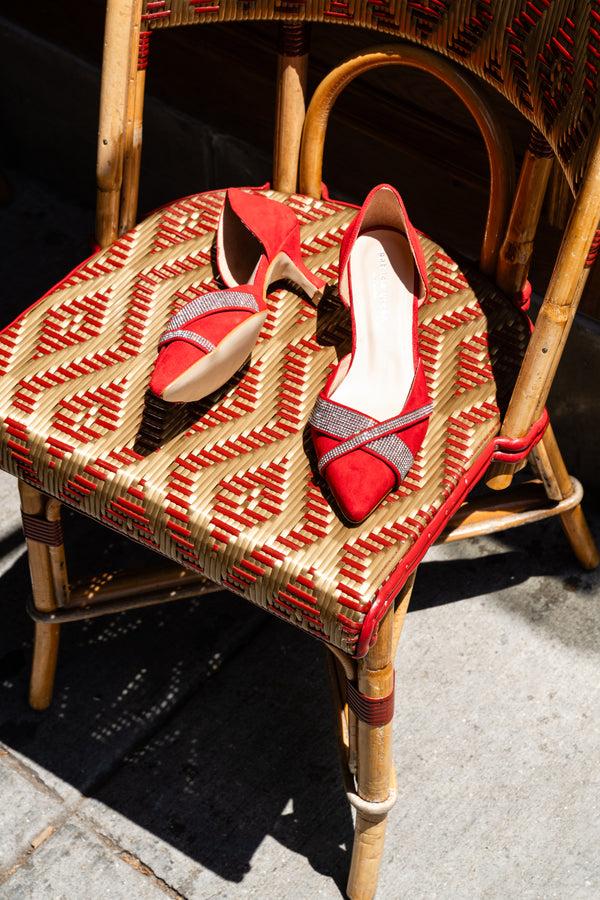 Patricia Green Patricia Green Women’s Milan Crystal D'Orsay Kitten Heel In Red Suede