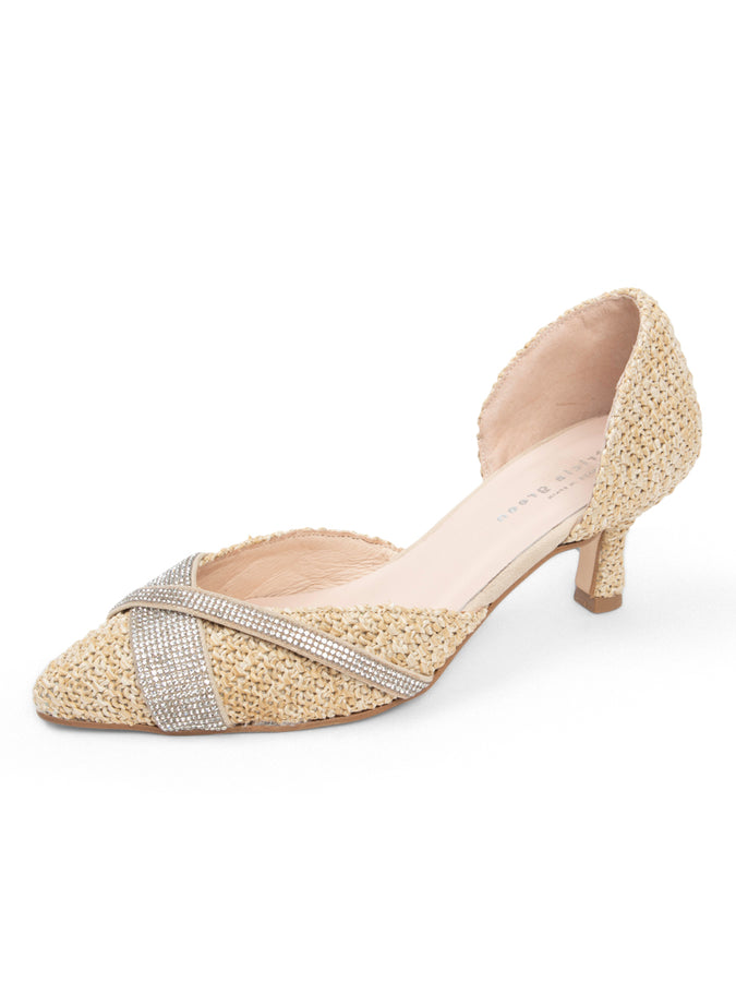 patricia green Patricia Green Women’s Milan Crystal D'orsay Kitten Heel in Natural Raffia