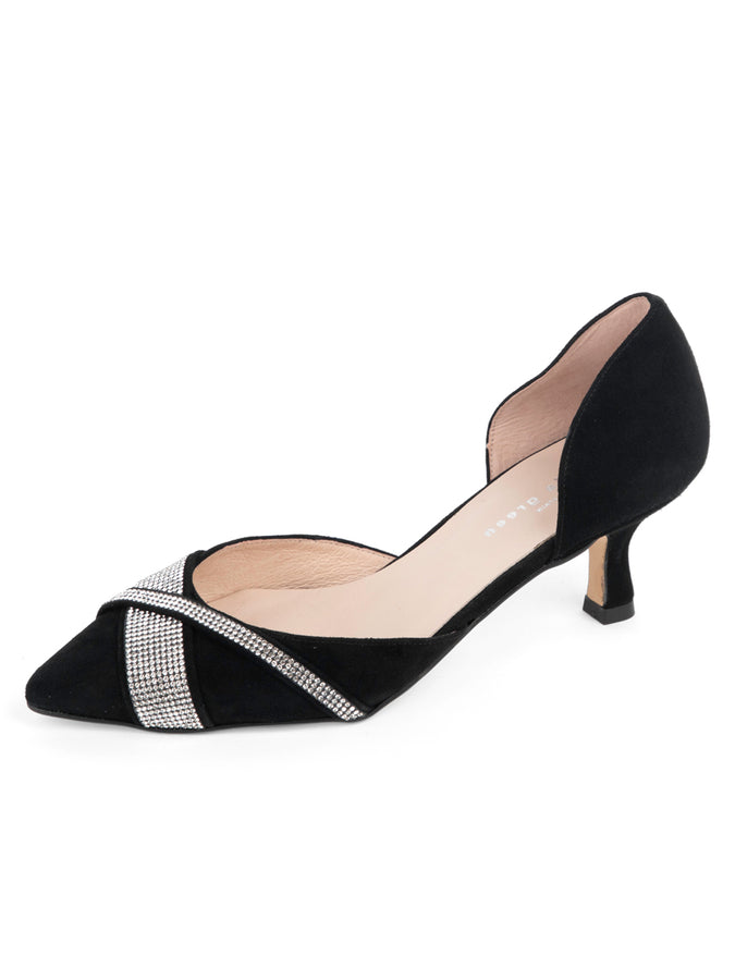 patricia green Patricia Green Women’s Milan Crystal d'Orsay Kitten Heel in Black Suede
