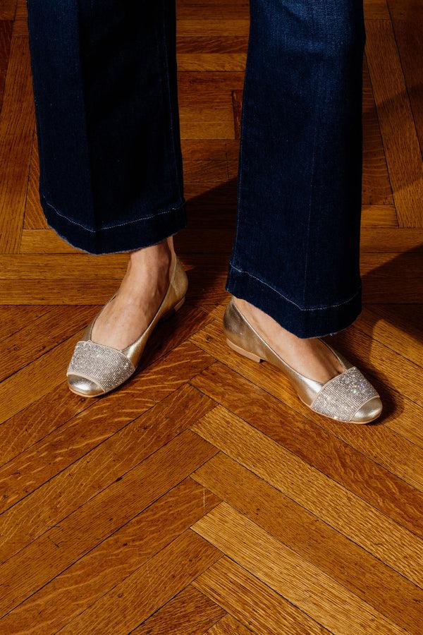 Patricia Green Patricia Green Women’s Milan Crystal Embellished Flat In Gold Leather