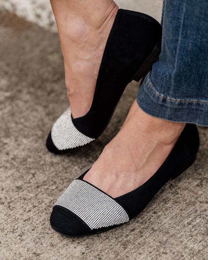 Patricia Green Patricia Green Women’s Milan Crystal Embellished Flat In Black Suede