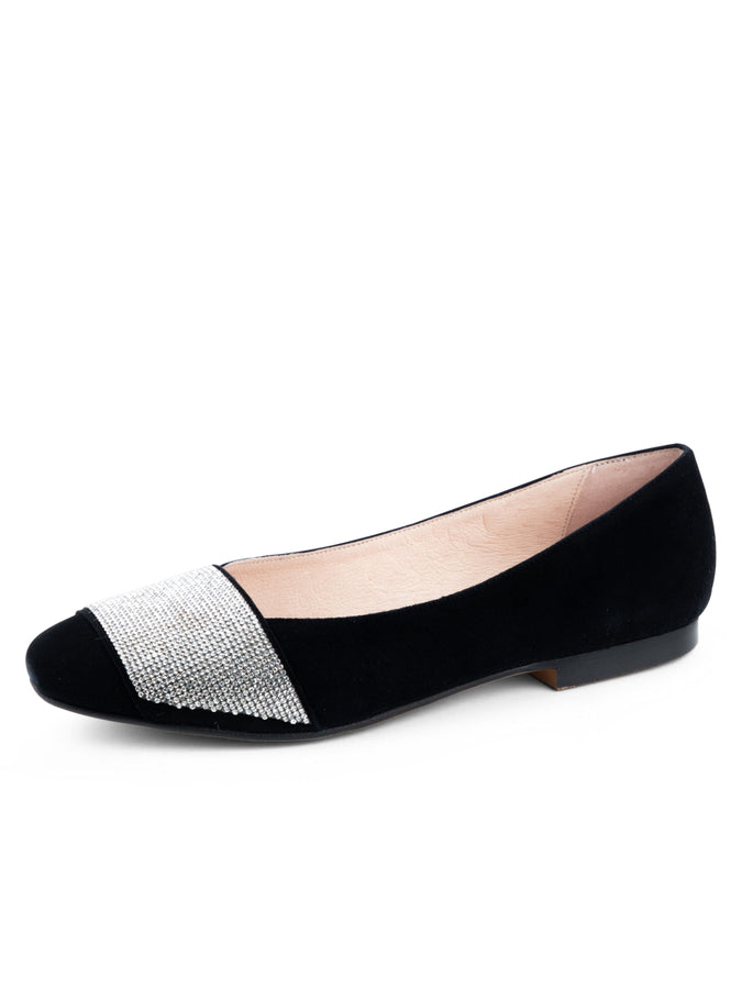 patricia green Patricia Green Women’s Milan Crystal Embellished Flat in Black Suede