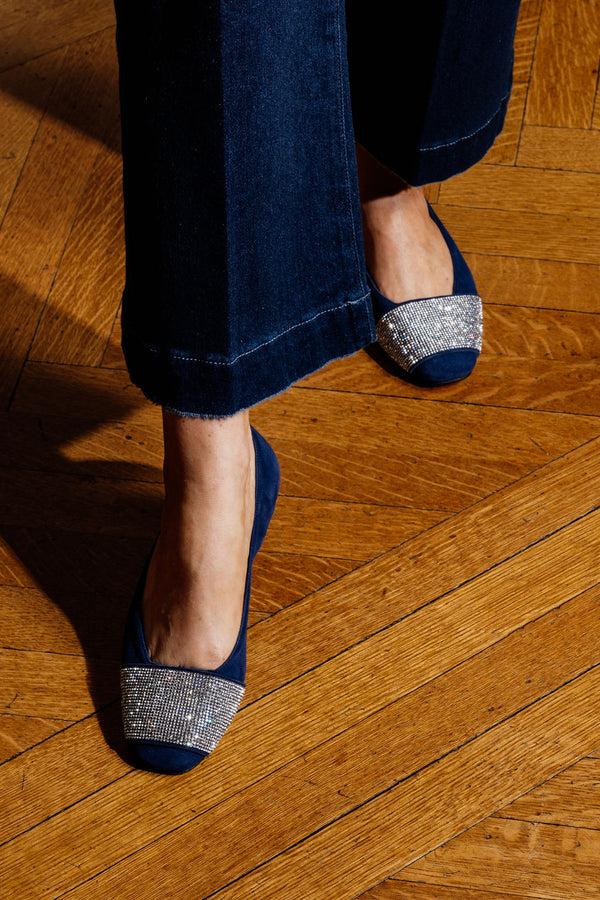 Patricia Green Patricia Green Women’s Milan Crystal Embellished Flat In Navy Suede