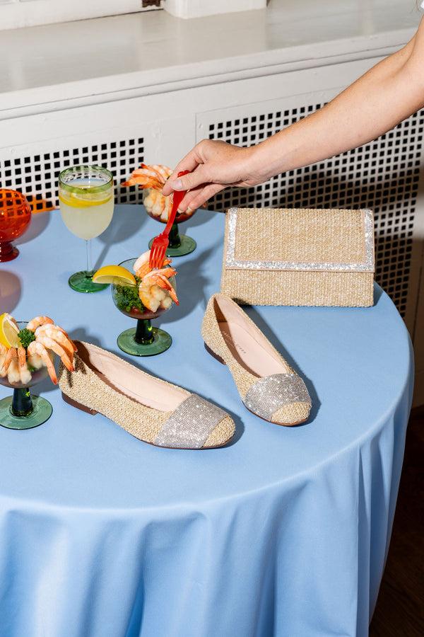 Patricia Green Patricia Green Women’s Milan Crystal Embellished Flat In Natural Raffia