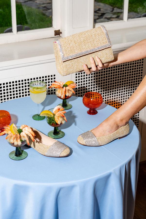 Patricia Green Patricia Green Women’s Milan Crystal Embellished Flat In Natural Raffia