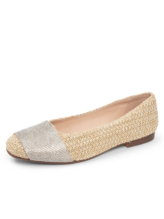patricia green Patricia Green Women’s Milan Crystal Embellished Flat in Natural Raffia