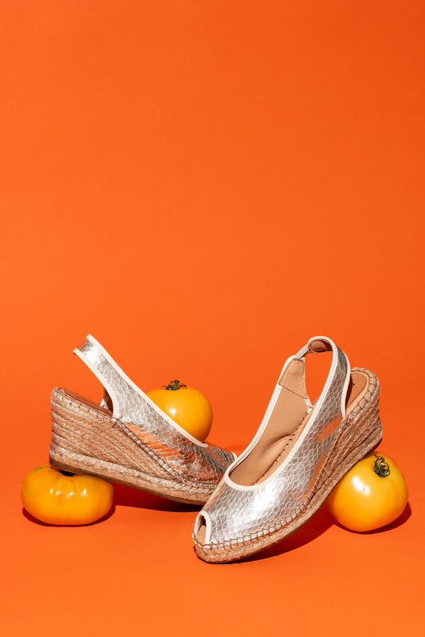 Patricia Green Patricia Green Women’s Nicola Peep Toe Espadrille In Gold Metallic Snake