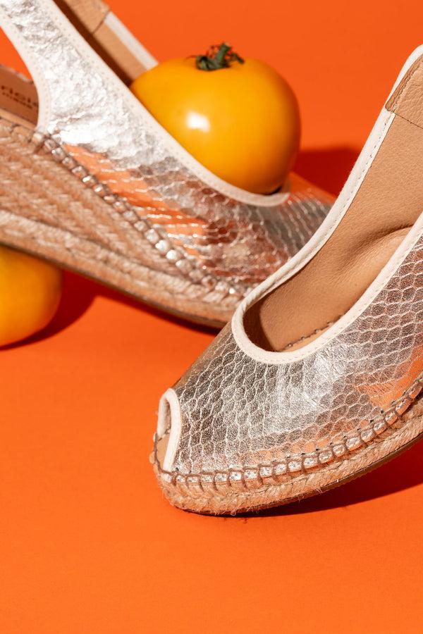 Patricia Green Patricia Green Women’s Nicola Peep Toe Espadrille In Gold Metallic Snake