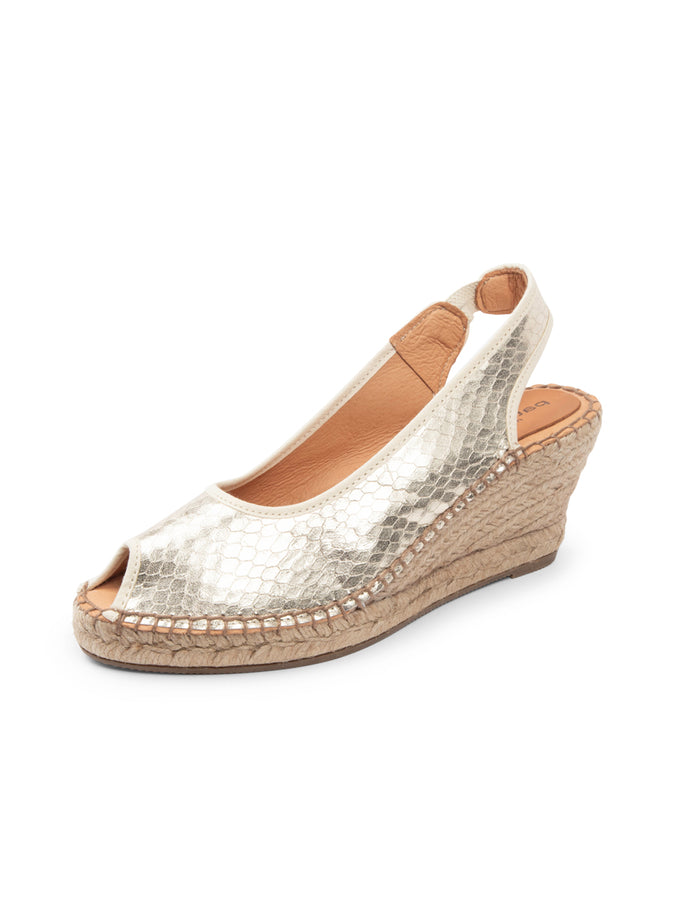 patricia green Patricia Green Women’s Nicola Peep Toe Espadrille in Gold Metallic Snake