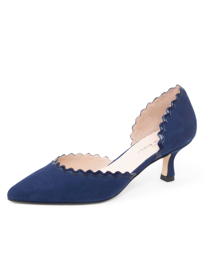 patricia green Patricia Green Women’s Olivia Scalloped d'Orsay Kitten Heel in Navy