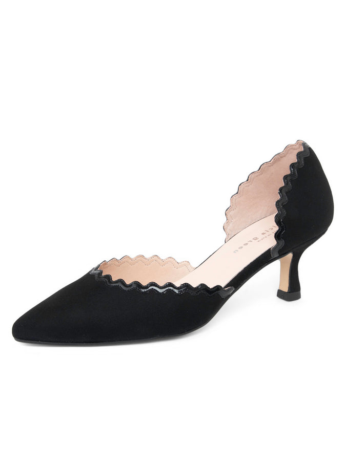 patricia green Patricia Green Women’s Olivia Scalloped d'Orsay Kitten Heel in Black