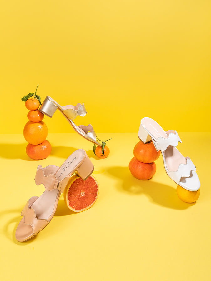 Patricia Green Patricia Green Women’s Palm Beach Block Heel Scalloped Sandal In White Leather