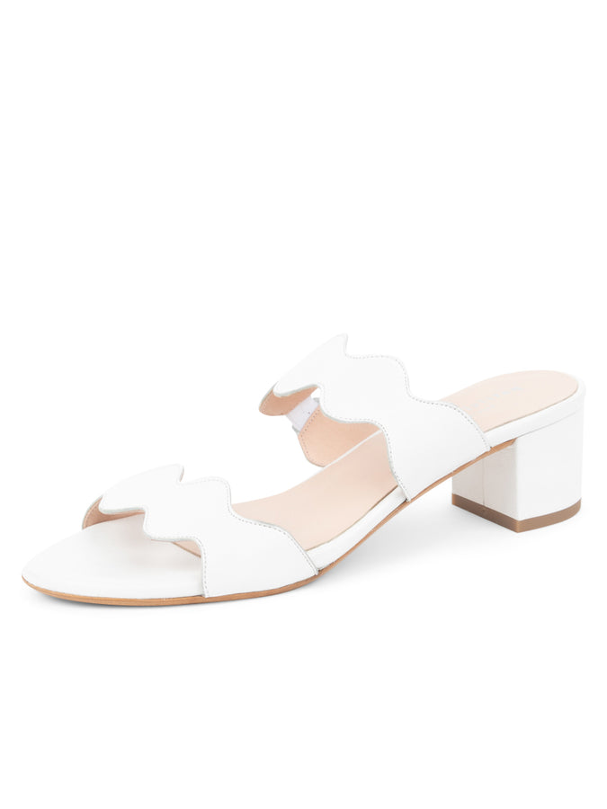 patricia green Patricia Green Women’s Palm Beach Block Heel Scalloped Sandal in White Leather