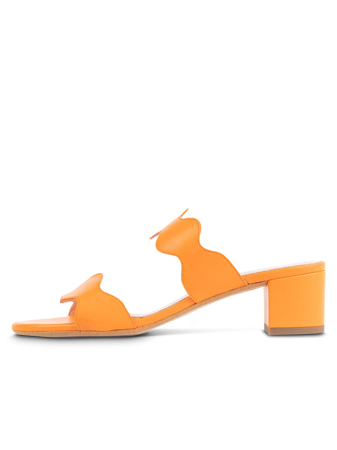 Patricia Green Patricia Green Women’s Palm Beach Block Heel Scalloped Sandal In Orange Leather