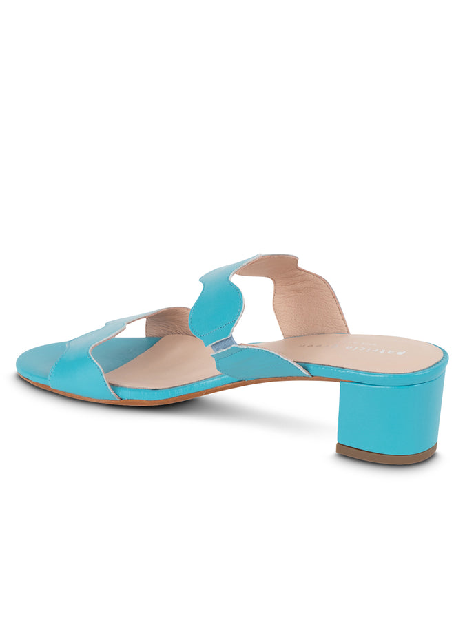 Patricia Green Patricia Green Women’s Palm Beach Block Heel Scalloped Sandal In Turquoise Leather