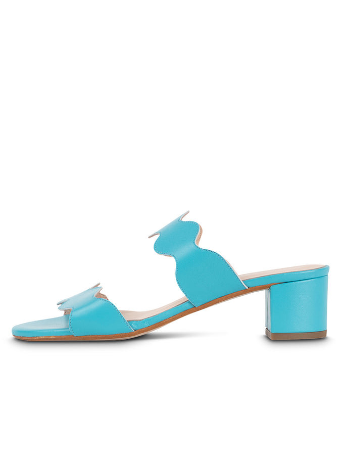 Patricia Green Patricia Green Women’s Palm Beach Block Heel Scalloped Sandal In Turquoise Leather