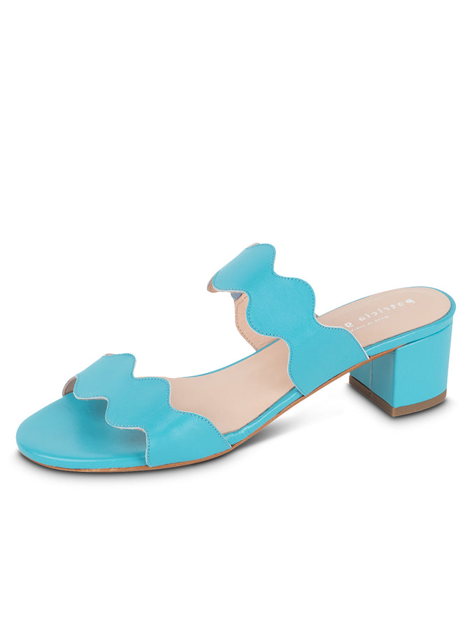 patricia green Patricia Green Women’s Palm Beach Block Heel Scalloped Sandal in Turquoise Leather patricia green Patricia Green Women’s Palm Beach Block Heel Scalloped Sandal in Turquoise Leather