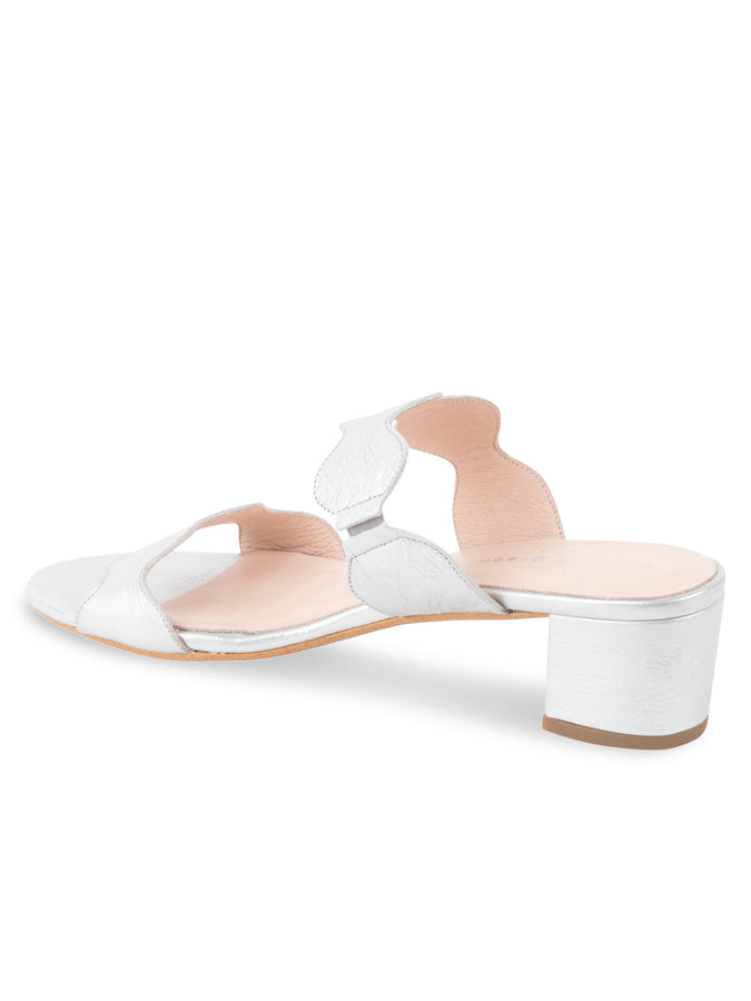 Patricia Green Patricia Green Women’s Palm Beach Block Heel Scalloped Sandal In Silver Leather
