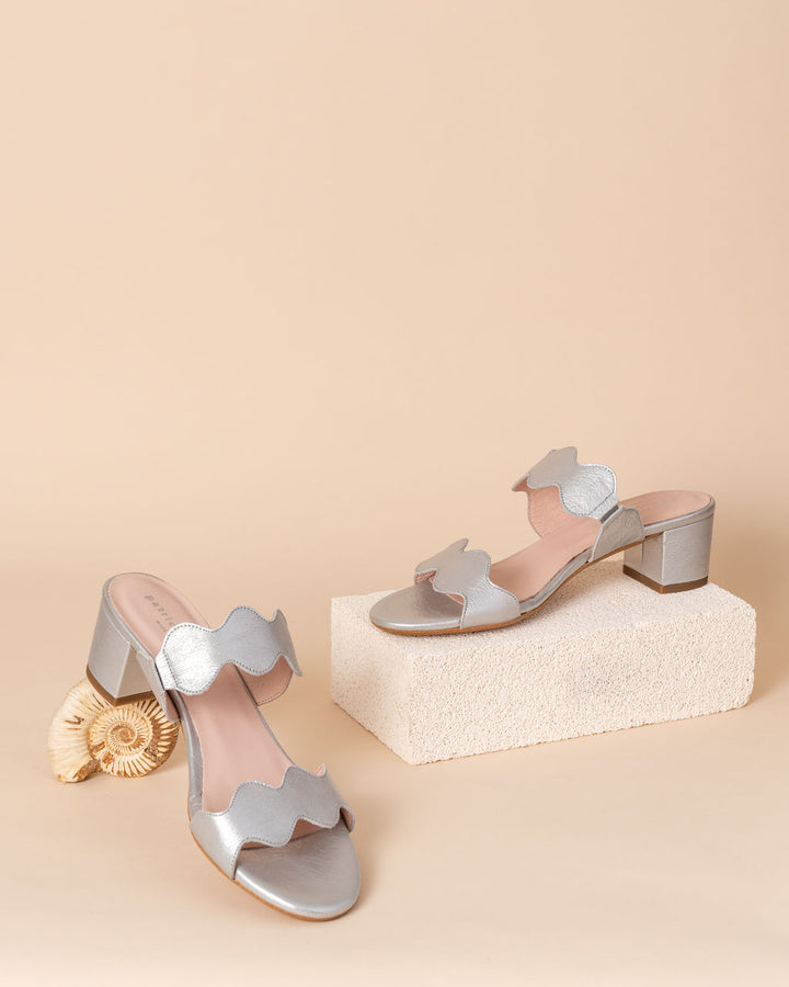 Patricia Green Patricia Green Women’s Palm Beach Block Heel Scalloped Sandal In Silver Leather