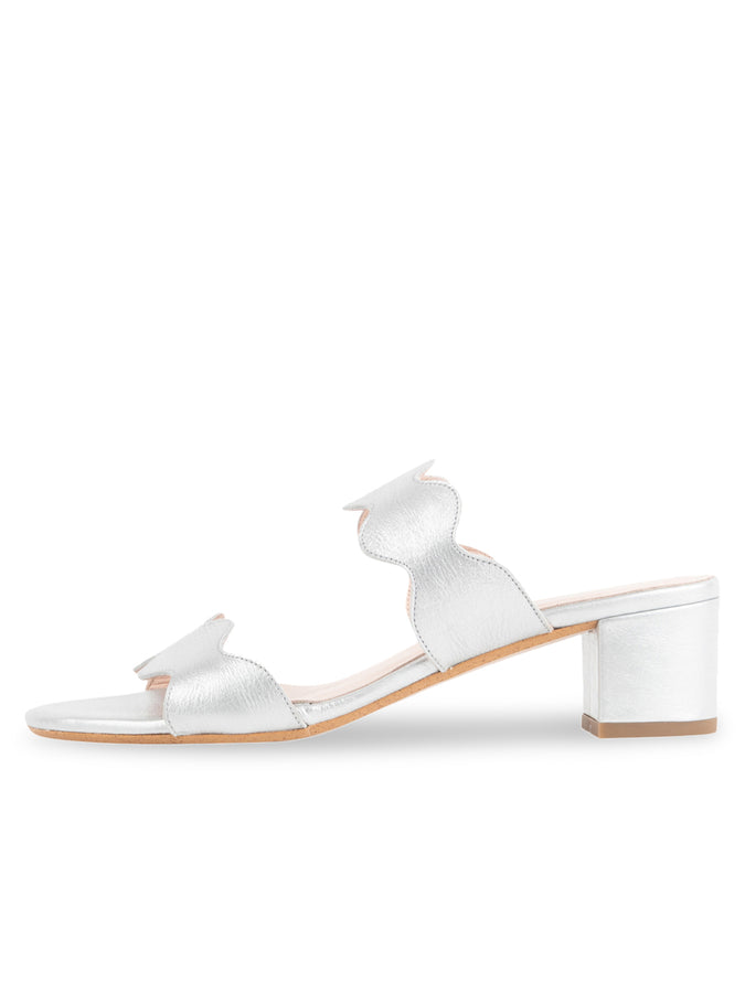 Patricia Green Patricia Green Women’s Palm Beach Block Heel Scalloped Sandal In Silver Leather