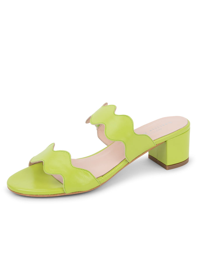 patricia green Patricia Green Women’s Palm Beach Block Heel Scalloped Sandal in Lime Green