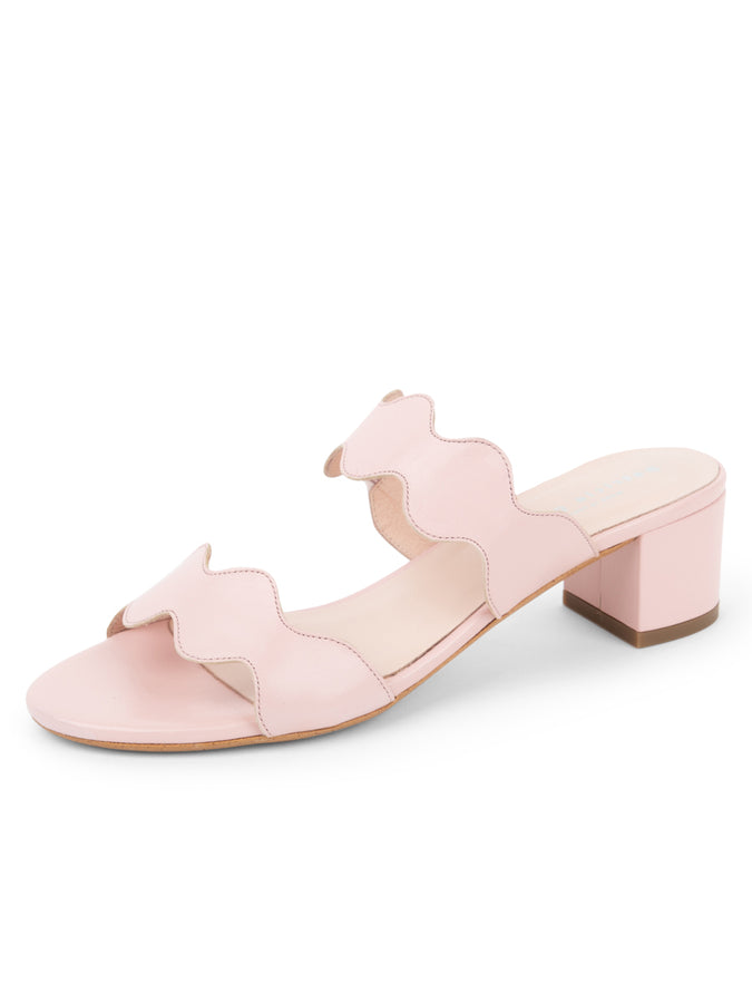 patricia green Patricia Green Women’s Palm Beach Block Heel Scalloped Sandal in Soft Pink