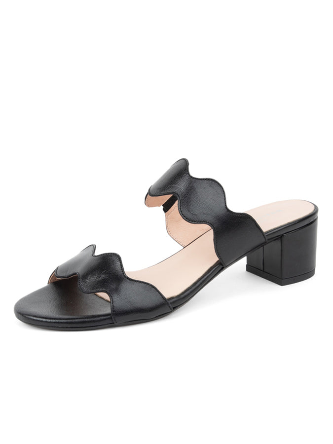 patricia green Patricia Green Women’s Palm Beach Block Heel Scalloped Sandal in Black Leather