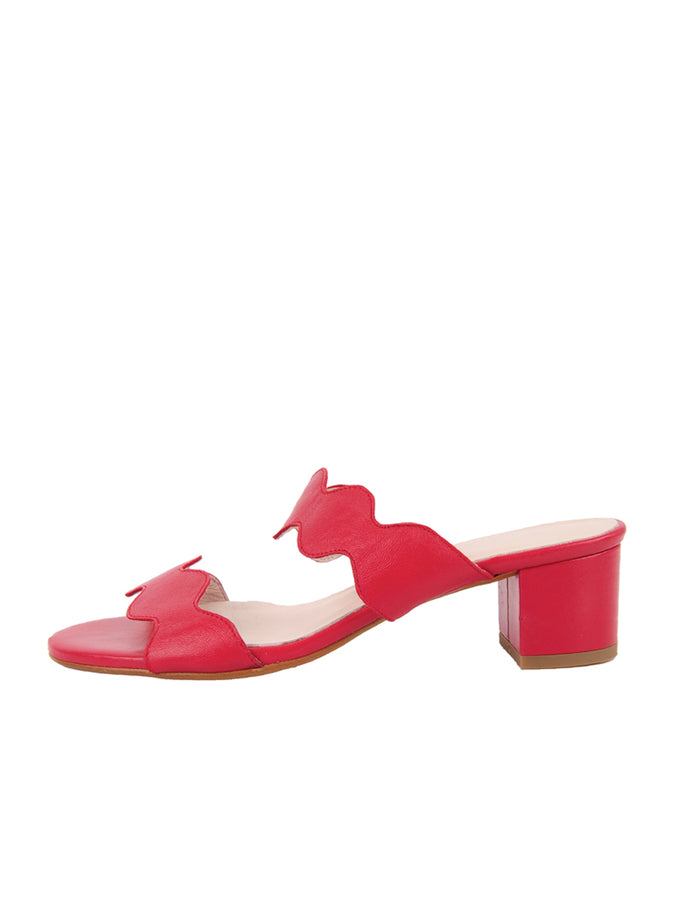 Patricia Green Patricia Green Women’s Palm Beach Block Heel Scalloped Sandal In Red Leather