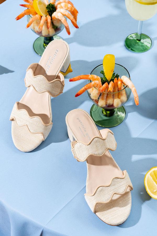 Patricia Green Patricia Green Women’s Palm Beach Block Heel Scalloped Sandal In Natural Linen
