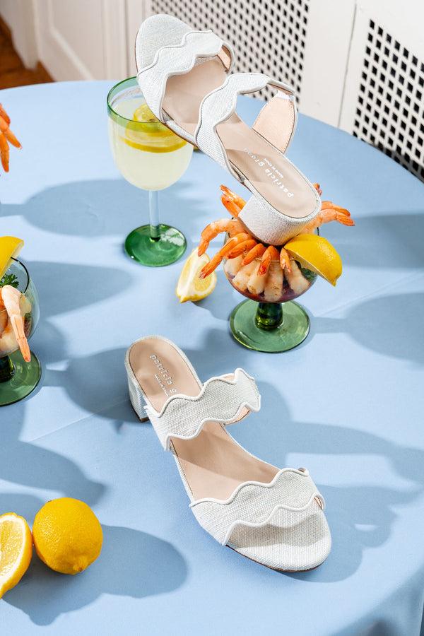 Patricia Green Patricia Green Women’s Palm Beach Block Heel Scalloped Sandal In Light Blue Linen