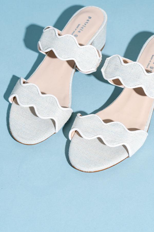 Patricia Green Patricia Green Women’s Palm Beach Block Heel Scalloped Sandal In Light Blue Linen