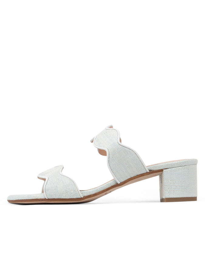Patricia Green Patricia Green Women’s Palm Beach Block Heel Scalloped Sandal In Light Blue Linen