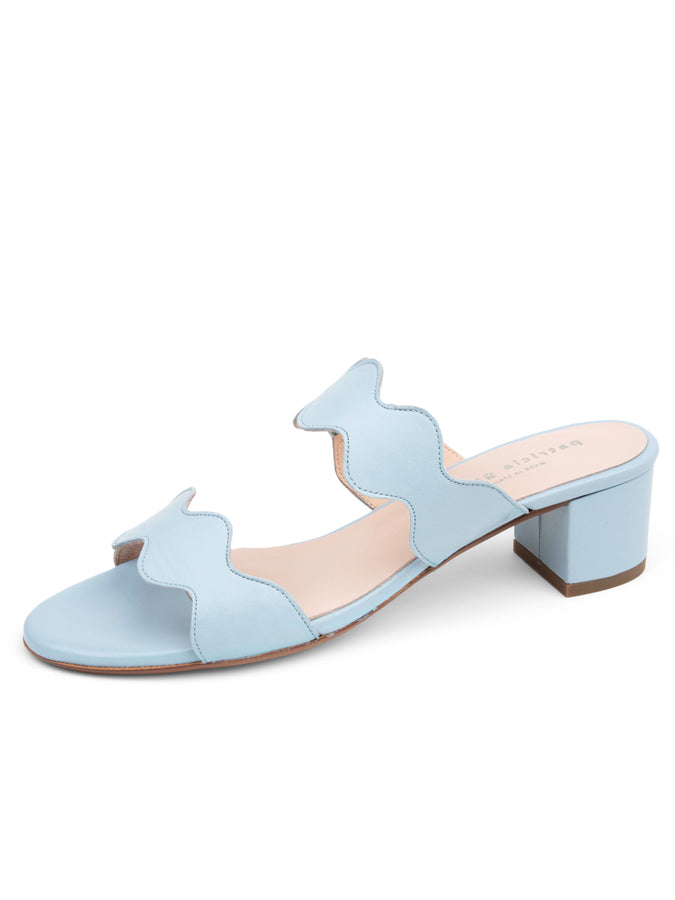 patricia green Patricia Green Women’s Palm Beach Block Heel Scalloped Sandal in Sky Blue